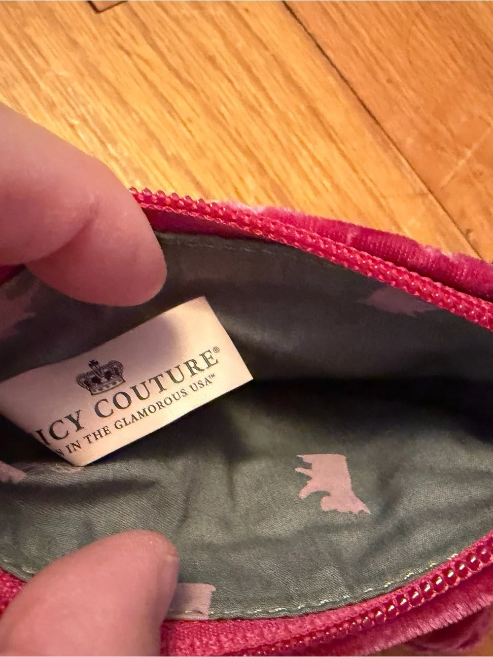 Juicy Couture Fuchsia Velvet Wristlet with Gold Crest
